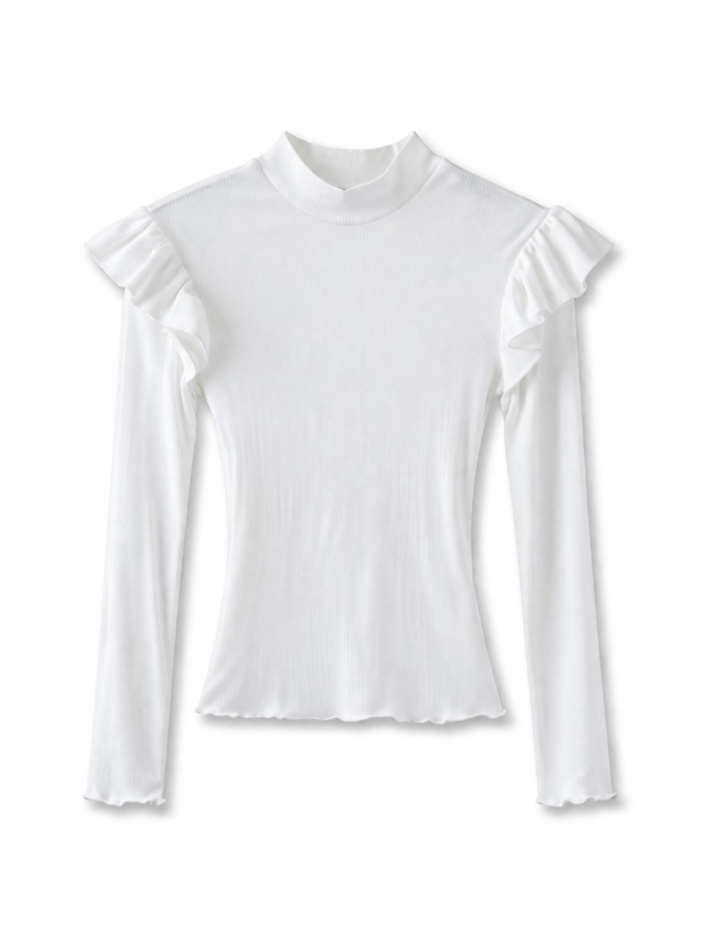 Zara White Mock Neck Long-Sleeve Top with Ruffle Shoulders - Picture 2 of 4